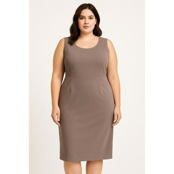 Avenue Taupe Sheath Dress Plus Size 22 24 Sleeveless Knee Length Business Casual - Picture 1 of 11